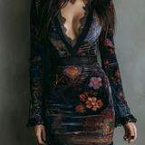 Robe Mini en Velours à Décolleté Profond
