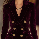 Robe Blazer en Velours à Boutons Dorés