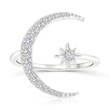 Bague lune et étoile argentée