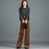 Pantalon Taille Haute en Velours Tricoté