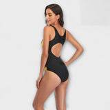 Maillot Noir à Diagonale Orange Valentina
