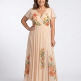 Robe Maxi Florale Plissée à Manches Camélia