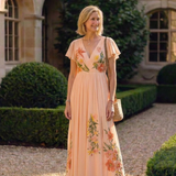 Robe Maxi Florale Plissée à Manches Camélia
