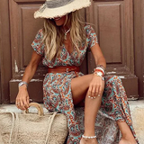 Robe Longue Bohème à Taille Froncée