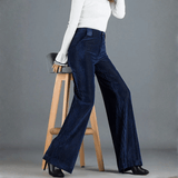 Pantalon Taille Haute en Velours Tricoté
