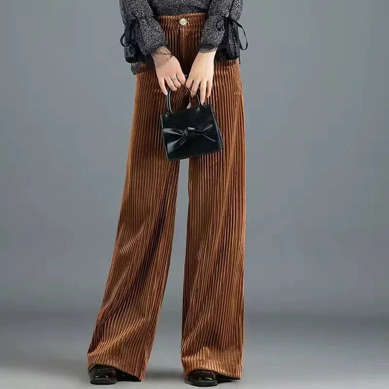 Pantalon Taille Haute en Velours Tricoté