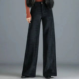 Pantalon Taille Haute en Velours Tricoté